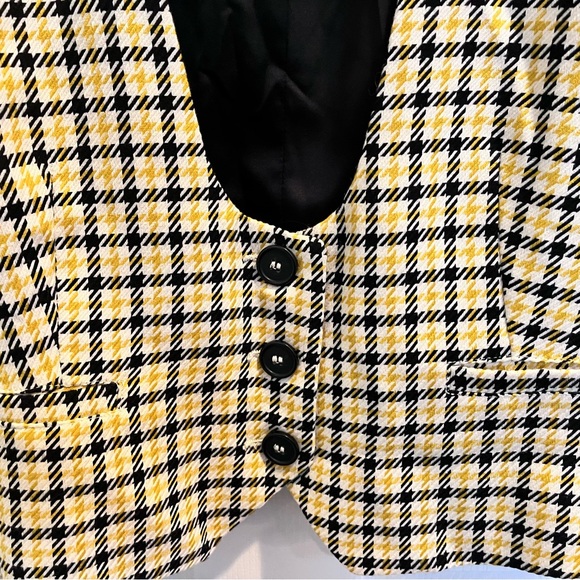 ModCloth Size L Yellow White Black Houndstooth Button up Vest with Faux Pockets - Picture 5 of 11